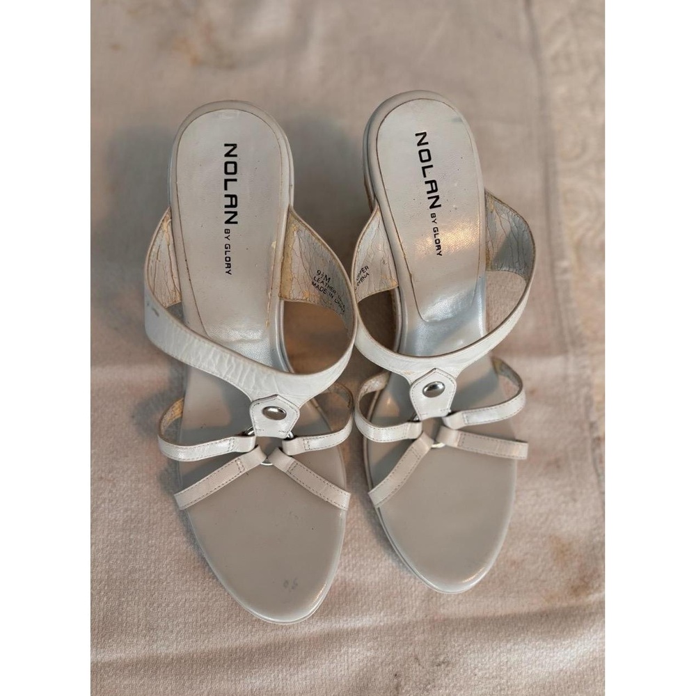 NOLAN BY GLORY Womens White Strappy Wedged Heel Mules Sandals Size 9 1/2 M